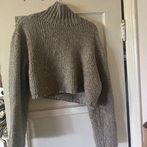 Oak + Fort Grey Cropped Turtleneck Sweater